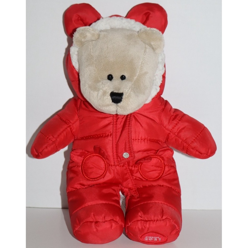 STARBUCKS LE 2021 Teddy Bear Bearista Brown Stuffed Plush Red Snowsuit